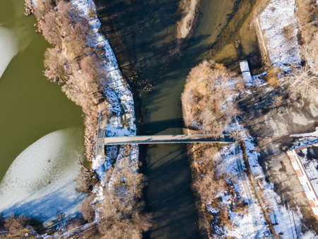Aerial winter view of Pancharevo lake, Sofia city Region, Bulgariaの写真素材