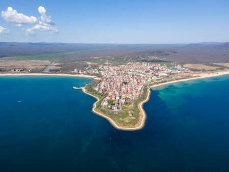 Amazing Aerial view of town of Primorsko, Burgas Region, Bulgariaの写真素材