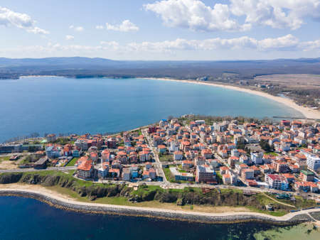 Amazing Aerial view of town of Primorsko, Burgas Region, Bulgariaの写真素材