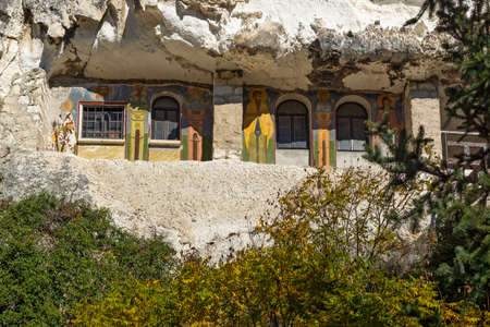 Medieval Basarbovo Rock Monastery dedicated to Saint Dimitar Basarbowski, Ruse Region, Bulgariaの写真素材