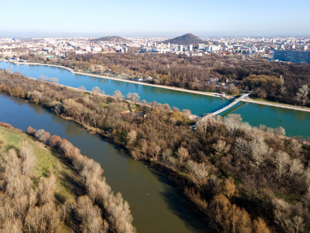 Amazing Aerial view of Rowing Venue in city of Plovdiv, Bulgariaの写真素材
