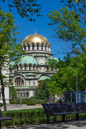 SOFIA, BULGARIA - MAY 9, 2021:  Amazing view of Cathedral Saint Alexander Nevski in Sofia, Bulgariaのeditorial素材