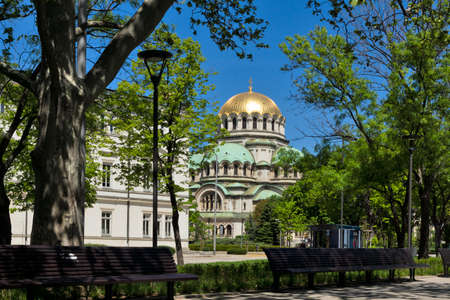 SOFIA, BULGARIA - MAY 9, 2021:  Amazing view of Cathedral Saint Alexander Nevski in Sofia, Bulgariaのeditorial素材