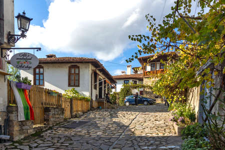 VELIKO TARNOVO, BULGARIA - NOVEMBER 1, 2020: Old houses at Samovodska Charshia district in city of Veliko Tarnovo, Bulgariaのeditorial素材