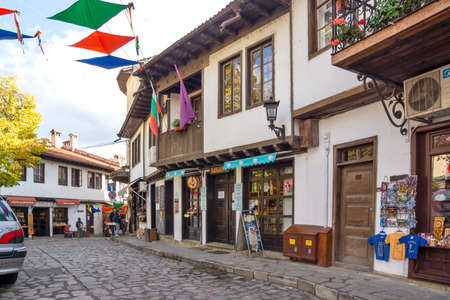 VELIKO TARNOVO, BULGARIA - NOVEMBER 1, 2020: Old houses at Samovodska Charshia district in city of Veliko Tarnovo, Bulgariaのeditorial素材