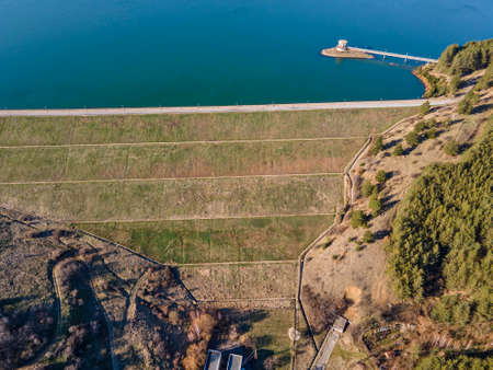 Aerial view of Dyakovo Reservoir, Kyustendil Region, Bulgariaの写真素材