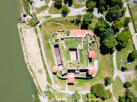 Aerial view of Baba Vida Fortress at the coast of Danube river in town of Vidin, Bulgariaの写真素材