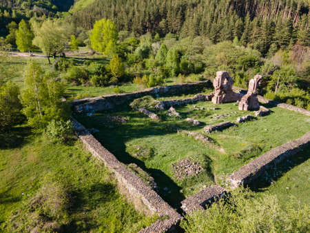 Aerial view of Elenska Basilica -Ruins of early Byzantine Christian church near town of Pirdop, Sofia Region, Bulgariaの写真素材