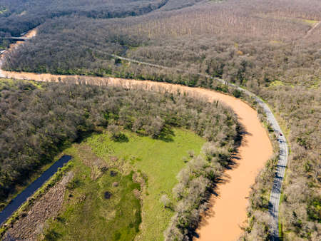Aerial view of Ropotamo river at Arkutino region, Burgas Region, Bulgariaの写真素材