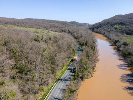 Aerial view of Ropotamo river at Arkutino region, Burgas Region, Bulgariaの写真素材