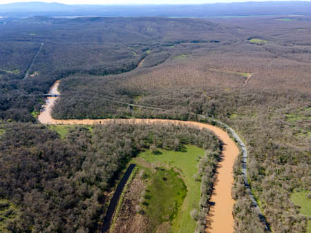 Aerial view of Ropotamo river at Arkutino region, Burgas Region, Bulgaria