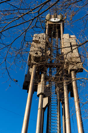 HASKOVO, BULGARIA - DECEMBER 29, 2020: New clock tower at the center of City of Haskovo, Bulgaria
