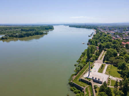Aerial spring view of town of Vidin,  Bulgariaの写真素材