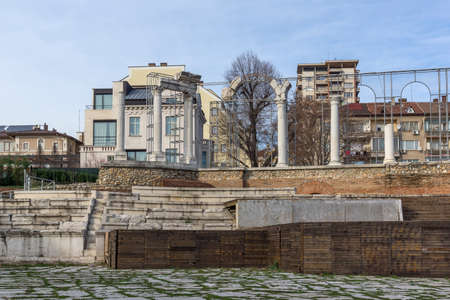 STARA ZAGORA, BULGARIA - AUGUST 5, 2021: Ruins of Antique Forum Augusta Traiana at the center of city of Stara Zagora, Bulgariaのeditorial素材