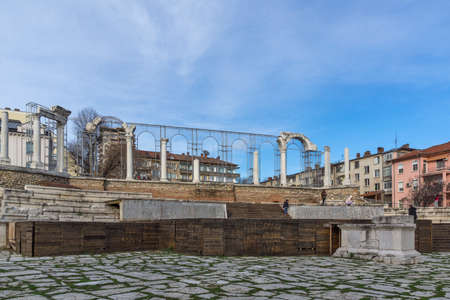 STARA ZAGORA, BULGARIA - AUGUST 5, 2021: Ruins of Antique Forum Augusta Traiana at the center of city of Stara Zagora, Bulgariaのeditorial素材