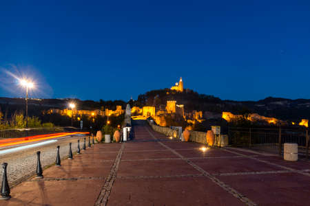 Night view of Ruins of The capital city of the Second Bulgarian Empire medieval stronghold Tsarevets, Veliko Tarnovo, Bulgariaの写真素材