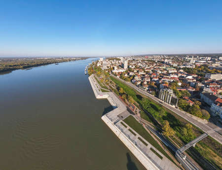 Aerial panorama of Danube River and City of Ruse, Bulgaria