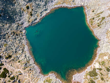 Aerial Autumn view of Musalenski lakes,  Rila mountain, Bulgariaの写真素材