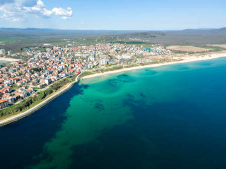 Amazing Aerial view of town of Primorsko, Burgas Region, Bulgariaの写真素材