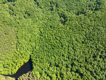 Aerial view of Sua Gabra Lakes at Lozenska Mountain, Sofia Region, Bulgariaの写真素材
