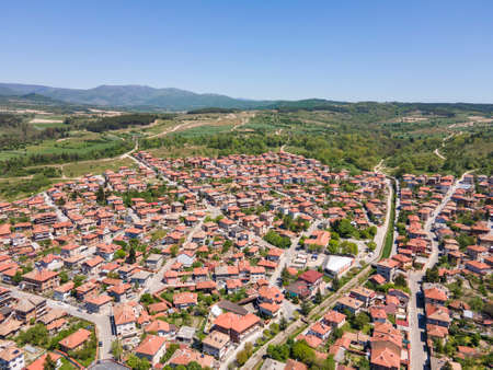 Aerial view of Historical town of Panagyurishte, Pazardzhik Region, Bulgariaの写真素材