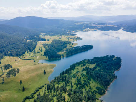 Amazing Aerial view of Dospat Reservoir, Smolyan Region, Bulgariaの写真素材