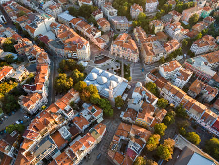 Amazing Aerial sunset view of City of Plovdiv, Bulgariaのeditorial素材