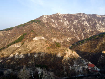 Aerial sunset view of Rhodope Mountains near town of Asenovgrad, Plovdiv Region, Bulgariaの写真素材