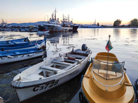 SOZOPOL, BULGARIA - SEPTEMBER 1, 2020, 2016: Amazing Sunset at the port of Sozopol, Burgas Region,...
