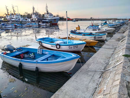 SOZOPOL, BULGARIA - SEPTEMBER 1, 2020, 2016: Amazing Sunset at the port of Sozopol, Burgas Region, Bulgariaのeditorial素材