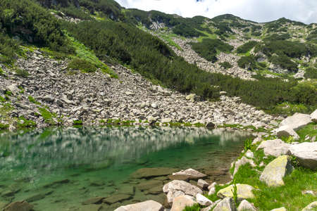 Summer landscape of Fish Banderitsa lake at Pirin Mountain, Bulgariaの写真素材