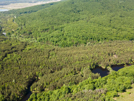 Aerial view of Sua Gabra Lakes at Lozenska Mountain, Sofia Region, Bulgariaの写真素材