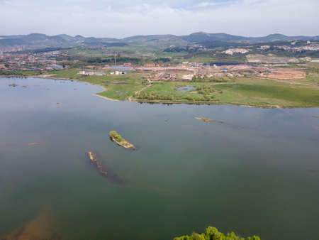 Aerial view of Studen Kladenets Reservoir, Kardzhali Region, Bulgaria