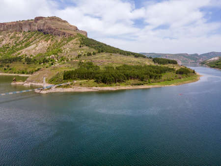 Aerial view of Studen Kladenets Reservoir, Kardzhali Region, Bulgariaの写真素材