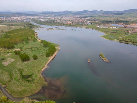 Aerial view of Studen Kladenets Reservoir, Kardzhali Region, Bulgariaの写真素材
