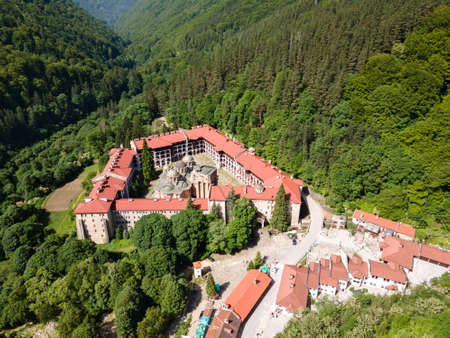 Amazing Aerial view of Rila Monastery, Kyustendil Region, Bulgaria