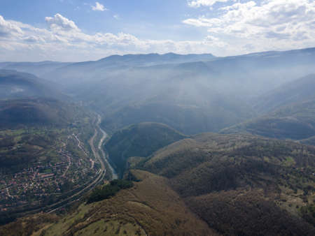 Aerial view of Iskar river Gorge near village of Milanovo, Balkan Mountains, Bulgaria