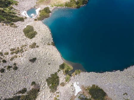 Amazing Aerial view of Fish Banderitsa lake, Pirin Mountain, Bulgaria