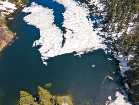 Aerial view of Suhoto Lake (The dry lake), Rila Mountain, Kyustendil region, Bulgaria