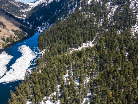 Aerial view of Suhoto Lake (The dry lake), Rila Mountain, Kyustendil region, Bulgaria