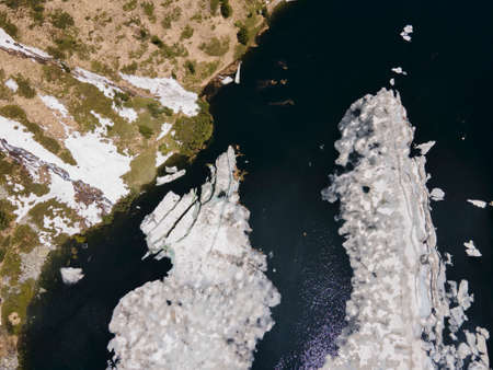 Aerial view of Suhoto Lake (The dry lake), Rila Mountain, Kyustendil region, Bulgariaの写真素材