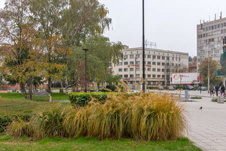 PLEVEN, BULGARIA - NOVEMBER 8, 2020: Panorama of the center of city of Pleven, Bulgaria