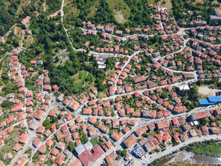 Aerial view of town of Teteven at Balkan Mountains, Lovech region, Bulgaria