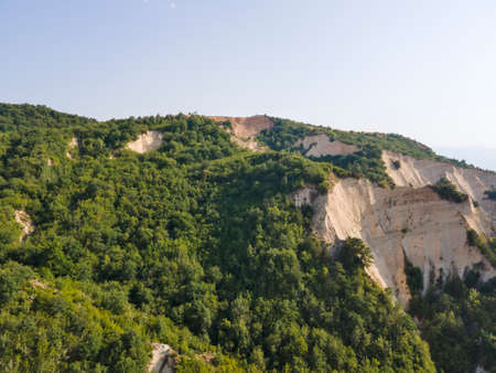 Aerial sunset view of Rozhen sand pyramids, Blagoevgrad region, Bulgariaの写真素材