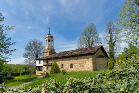Typical street and old houses at historical village of Bozhentsi, Gabrovo region, Bulgariaのeditorial素材
