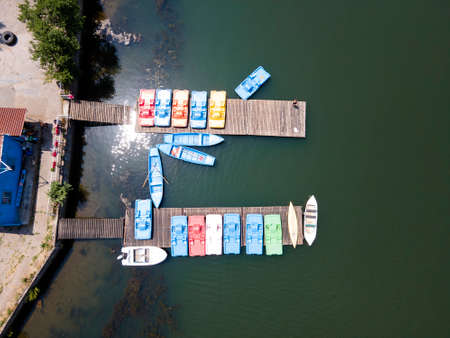 Aerial summer view of Pancharevo lake, Sofia city Region, Bulgaria