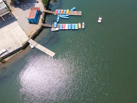 Aerial summer view of Pancharevo lake, Sofia city Region, Bulgaria