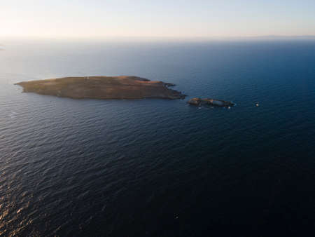 Amazing Aerial sunset view of old town of Sozopol, Burgas Region, Bulgariaの写真素材