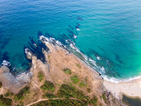 Aerial view of beach at the mouth of the Veleka River, Sinemorets village, Burgas Region, Bulgaria