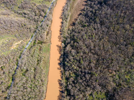 Aerial view of Ropotamo river at Arkutino region, Burgas Region, Bulgariaの写真素材